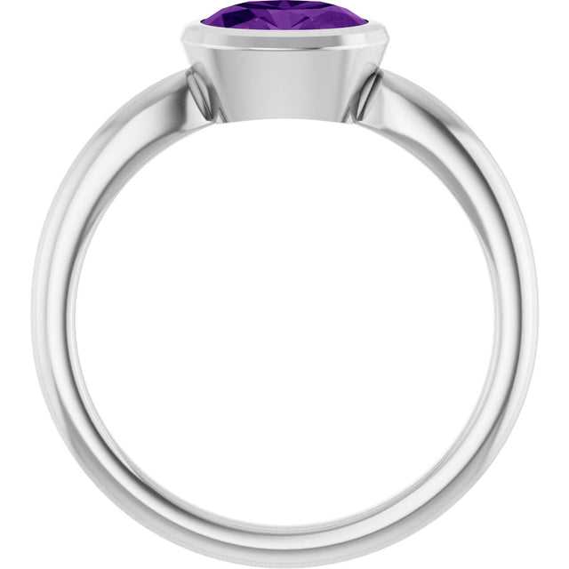 10K Gold Oval Natural Amethyst Bezel-Set Solitaire Ring - White Gold - view 2