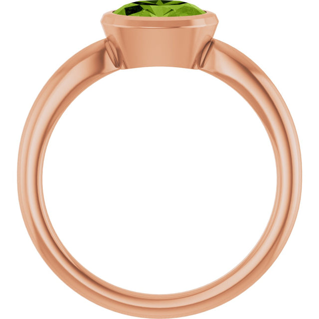 14K Gold Oval Natural Peridot Bezel-Set Solitaire Ring - Rose Gold - view 2
