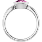 14K Gold Oval Lab-Grown Pink Sapphire Bezel-Set Solitaire Ring - White Gold - view 2