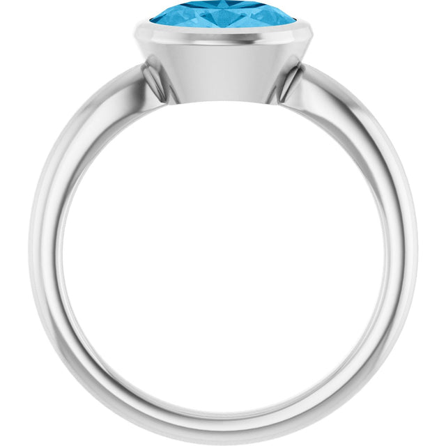 Platinum Oval Natural Swiss Blue Topaz Bezel-Set Solitaire Ring - view 2