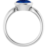 10K Gold Oval Lab-Grown Blue Sapphire Bezel-Set Solitaire Ring - White Gold - view 2
