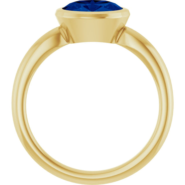 10K Gold Oval Lab-Grown Blue Sapphire Bezel-Set Solitaire Ring - Yellow Gold - view 2