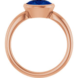 14K Gold Oval Lab-Grown Blue Sapphire Bezel-Set Solitaire Ring - Rose Gold - view 2