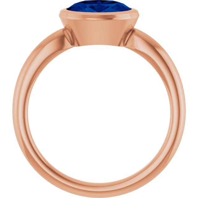 14K Gold Oval Lab-Grown Blue Sapphire Bezel-Set Solitaire Ring - Rose Gold - view 2
