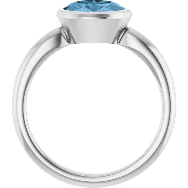 10K Gold Oval Natural Sky Blue Topaz Bezel-Set Solitaire Ring - White Gold - view 2