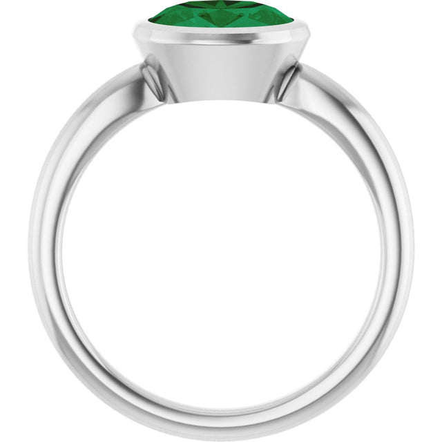 10K Gold Oval Lab-Grown Emerald Bezel-Set Solitaire Ring - White Gold - view 2