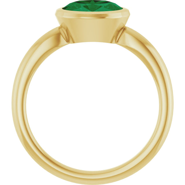 10K Gold Oval Lab-Grown Emerald Bezel-Set Solitaire Ring - Yellow Gold - view 2