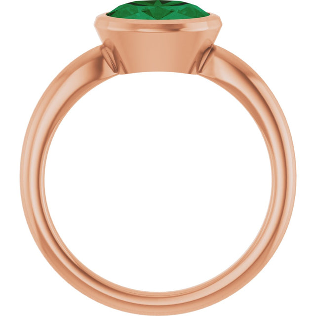 14K Gold Oval Lab-Grown Emerald Bezel-Set Solitaire Ring - Rose Gold - view 2