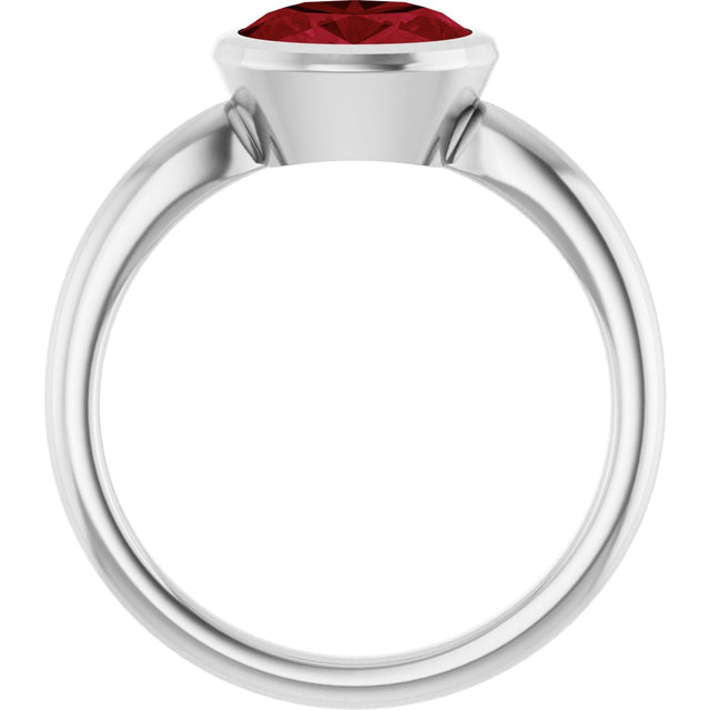 10K Gold Oval Lab-Grown Ruby Bezel-Set Solitaire Ring - White Gold - view 2