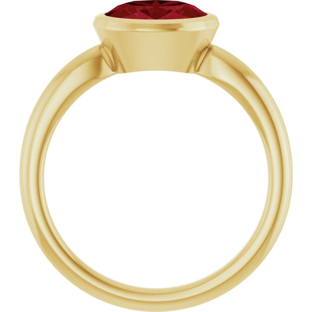 10K Gold Oval Lab-Grown Ruby Bezel-Set Solitaire Ring - Yellow Gold - view 2