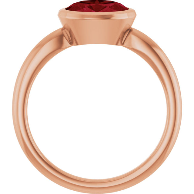 14K Gold Oval Lab-Grown Ruby Bezel-Set Solitaire Ring - Rose Gold - view 2