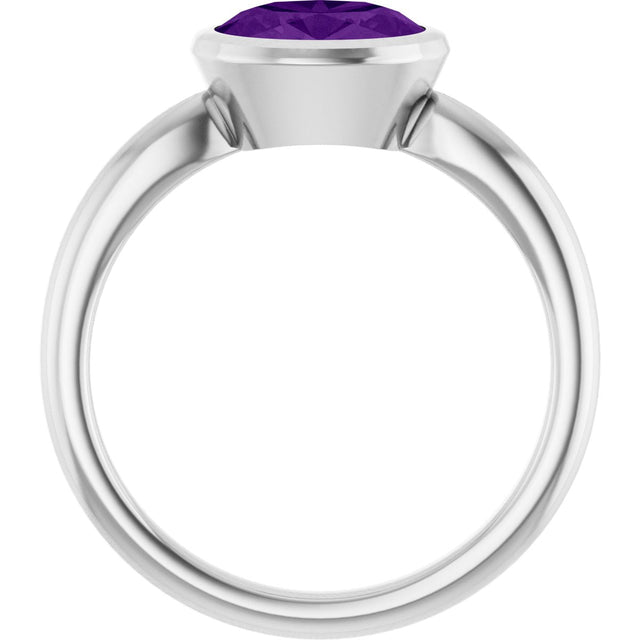 10K Gold Oval Natural Amethyst Bezel-Set Solitaire Ring - White Gold - view 2