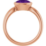 14K Gold Oval Natural Amethyst Bezel-Set Solitaire Ring - Rose Gold - view 2