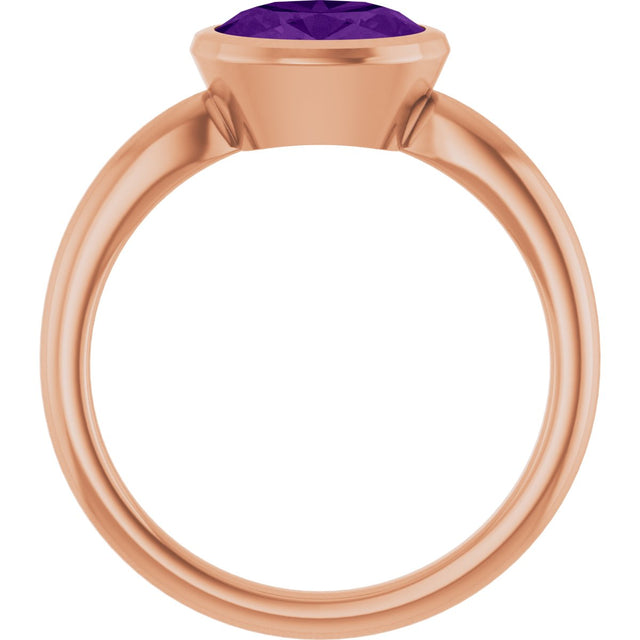 14K Gold Oval Natural Amethyst Bezel-Set Solitaire Ring - Rose Gold - view 2