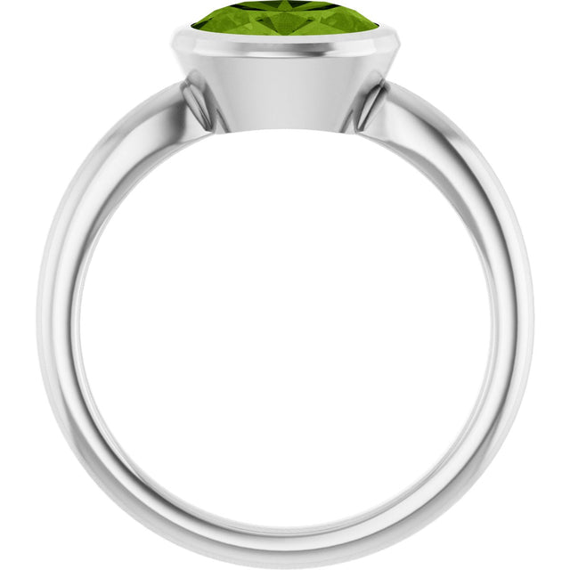 10K Gold Oval Natural Peridot Bezel-Set Solitaire Ring - White Gold - view 2