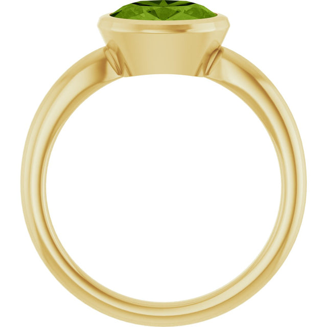 10K Gold Oval Natural Peridot Bezel-Set Solitaire Ring - Yellow Gold - view 2