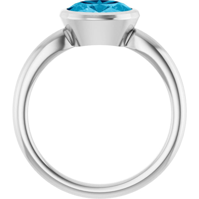 10K Gold Oval Natural Aquamarine Bezel-Set Solitaire Ring - White Gold - view 2