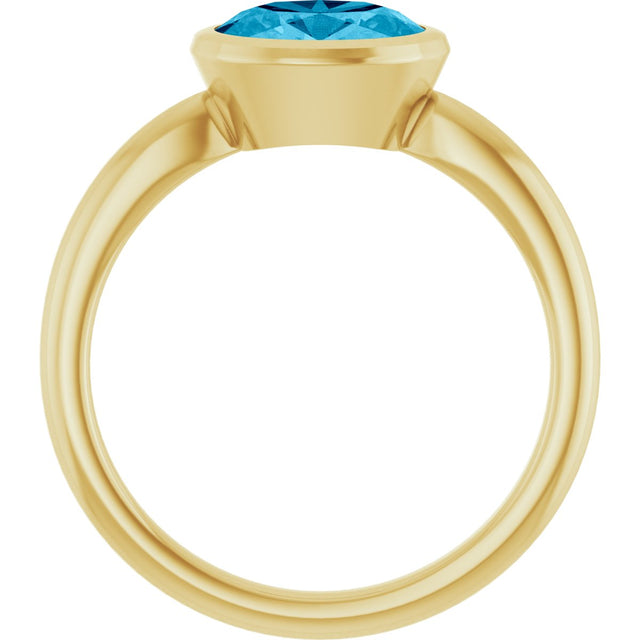 10K Gold Oval Natural Aquamarine Bezel-Set Solitaire Ring - Yellow Gold - view 2
