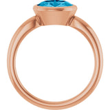 14K Gold Oval Natural Aquamarine Bezel-Set Solitaire Ring - Rose Gold - view 2