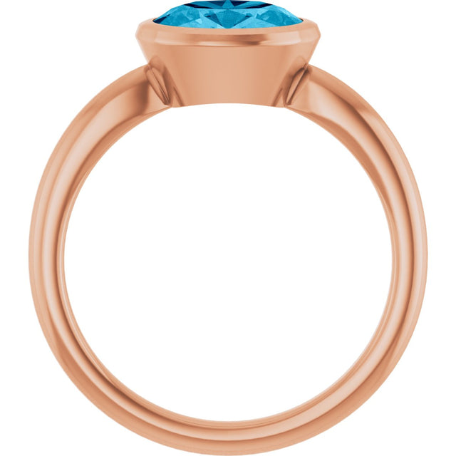 14K Gold Oval Natural Aquamarine Bezel-Set Solitaire Ring - Rose Gold - view 2