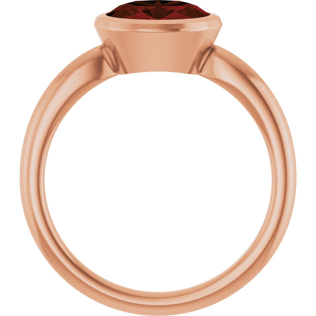 14K Gold Oval Natural Mozambique Garnet Bezel-Set Solitaire Ring – 6x4mm - Rose Gold - view 2