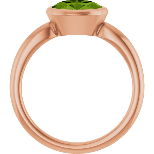14K Gold Oval Natural Peridot Bezel-Set Solitaire Ring - Rose Gold - view 2