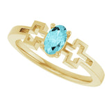 14K Gold Oval Natural Blue Zircon Youth Cross Ring - Yellow Gold - view 5