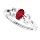 Platinum Oval Lab-Grown Ruby Youth Cross Ring - view 5