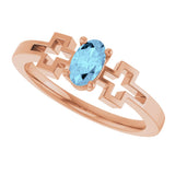14K Gold Oval Natural Aquamarine Youth Cross Ring - Rose Gold - view 5