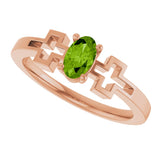 14K Gold Oval Natural Peridot Youth Cross Ring - Rose Gold - view 5