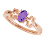 14K Gold Oval Natural Amethyst Youth Cross Ring - Rose Gold - view 5