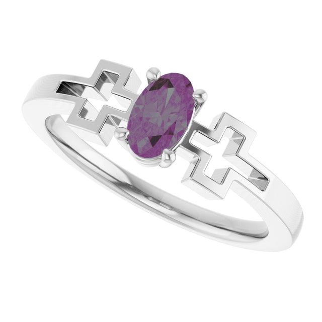 Platinum Oval Lab-Grown Alexandrite Youth Cross Ring - view 5