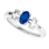 14K Gold Oval Natural Blue Sapphire Youth Cross Ring - White Gold - view 5