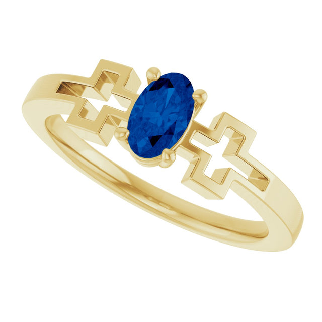14K Gold Oval Natural Blue Sapphire Youth Cross Ring - Yellow Gold - view 5