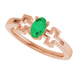 14K Gold Oval Lab-Grown Emerald Youth Cross Ring - Rose Gold - view 5