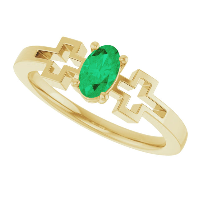 14K Gold Oval Lab-Grown Emerald Youth Cross Ring - Yellow Gold - view 5