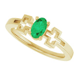 14K Gold Oval Natural Emerald Youth Cross Ring - Yellow Gold - view 5