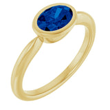 10K Gold Oval Lab-Grown Blue Sapphire Bezel-Set Solitaire Ring - Yellow Gold