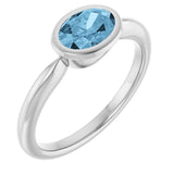 14K Gold Oval Natural Sky Blue Topaz Bezel-Set Solitaire Ring - White Gold