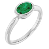 10K Gold Oval Lab-Grown Emerald Bezel-Set Solitaire Ring - White Gold