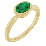 10K Gold Oval Lab-Grown Emerald Bezel-Set Solitaire Ring - Yellow Gold