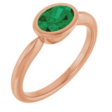 14K Gold Oval Lab-Grown Emerald Bezel-Set Solitaire Ring - Rose Gold