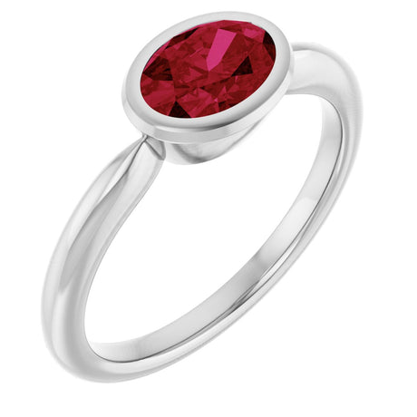 Platinum Oval Lab-Grown Ruby Bezel-Set Solitaire Ring
