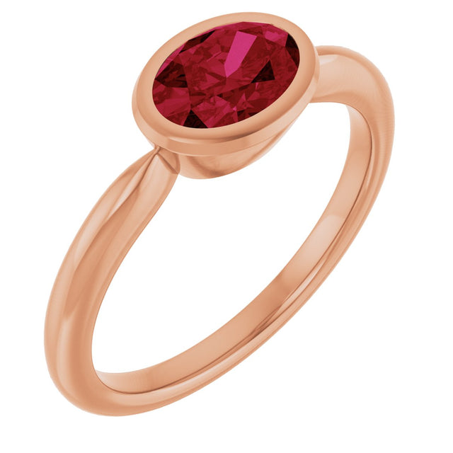 14K Gold Oval Lab-Grown Ruby Bezel-Set Solitaire Ring - Rose Gold