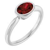 10K Gold Oval Natural Mozambique Garnet Bezel-Set Solitaire Ring - White Gold