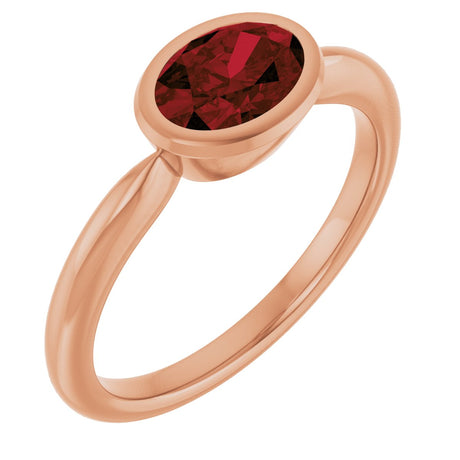 14K Gold Oval Natural Mozambique Garnet Bezel-Set Solitaire Ring – 6x4mm - Rose Gold