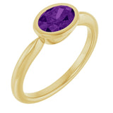 10K Gold Oval Natural Amethyst Bezel-Set Solitaire Ring - Yellow Gold
