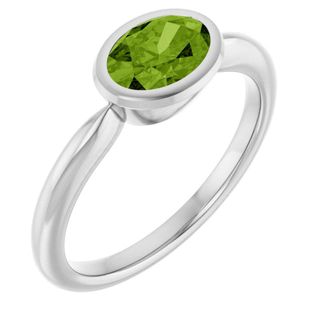 10K Gold Oval Natural Peridot Bezel-Set Solitaire Ring - White Gold