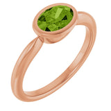 14K Gold Oval Natural Peridot Bezel-Set Solitaire Ring - Rose Gold