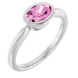 Platinum Oval Lab-Grown Pink Sapphire Bezel-Set Solitaire Ring